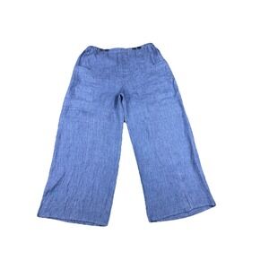 Ralston Zuka Women's XL  Wide Leg Slit Blue 100% Linen Lightweight Pockets